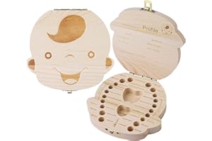 MAOXINTEK Boîtes de Dents de Lait Bébé Boîte Rangement Dents pour Enfant Garçon/Fille Bois Cadeau Souvenir Teeth Box