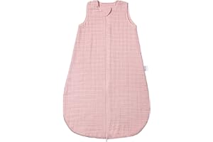 MAKIAN Saco Dormir Bebe Verano, Saco Muselina Bebe Transpirable 100% Algodón, Saco Bebe Dormir Entretiempo, Saco de Dormir Bebe sin Mangas, 90 cm - Rosa