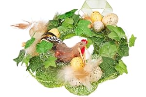 HEITMANN DECO - Corona de sisal con Pollo de Plumas y Huevos - Corona de Pared - decoración Hermosa y Natural para Pascua y Primavera