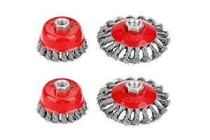 AICOIMY 4 Pezzo Spazzola Metallica, Spazzole a Filo Conico, Spazzola Metallica Smerigliatrice, Spazzole Metalliche per Smerigliatrice Angolare Ruggine Rimozione( 75mm e 100mm M14)