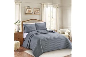 PRIME LINENS 3 Piece Inspiration Quilted Bedspread Embossed Pattern Comforter Bedding Set Bed Throw with Pillow Case (Grey, King 3 Piece)