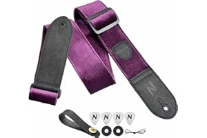 Nefelibata Gitarrengurt,Doppeltes Vollnarbenleder,Vintage Velvet Strap/FREE BONUS-4 Plektren+Strap Locks+Strap Button,Geschenk für Bass,Elektro&Akustik Gitarren(Weinlese Charming Violett)