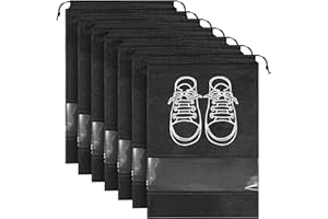 AIRFISH Lot de 7 sacs à chaussures de voyage portables étanches pour salle de sport, voyage, gain de place, sac de rangement anti-poussière avec corde pour homme et femme, noir, Sac à chaussures