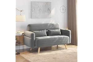 ‎YAHEETECH Yaheetech Kleines Sofa Mini Gepolsterte Couch mit 2 Lendenkissen Loveseat Sitzfläche 96 × 51 cm für Loft/Apartment/Spielzimmer Hellgrau