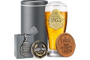 CROWNLY CRYSTAL Vaso de cerveza personalizado de 70 cumpleaños de 1955, 570 ml, 1 pinta de regalo para hombres, decoraciones únicas de cumpleaños 70, regalos para papá de hija, abuelo, ideas de regalo