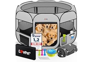 Lovpet® Parque Plegable para Cachorros y Gatos, Incluye comedero para Perros y Gatos, Tejido Oxford, Sistema desplegable para Interior y Exterior