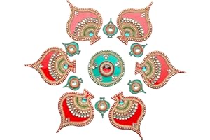 ADITRI CREATION Designer Floor Rangoli Flower reusable Rangoli Acrylic Rangoli Home Decor Gift for Home Interior Floor Decoration Indian Traditional decor Decorations and gifting(Size:-13")(Red and Green)