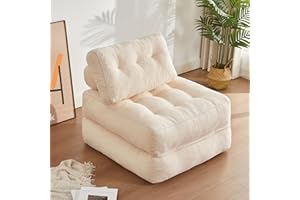 Litbird Sillón Cama Individual Plegable con Respaldo y Espuma viscoelástica, sofá de Suelo Tipo futón Convertible en colchón, Ideal para salón, Dormitorio u Oficina (Blanco Roto, 89.9 cm)