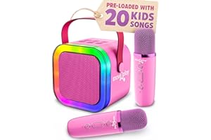 Move2Play, Mini Karaoke Machine for Kids | Includes 20+ Kids Songs | 2 Microphones | Connect with Bluetooth | Birthday Gift | Ages 2, 3, 4, 5+ Year Old | Girls, Boys, & Toddler (Pink Pop)