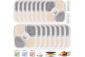 Zeawavsl 16 PCS Filtre Fontaine Eau Chat, avec 2 Tuyaux pour la Fontaine à Boire Catit Pixi, Filtre de Remplacement du SystèMe de Filtre Triple en RéSine en RéSine avec RéSine et Carbone Activé