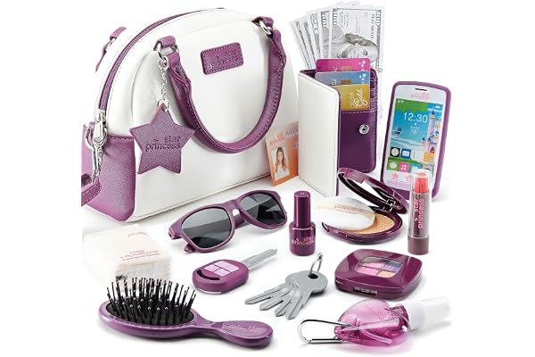 Sac à Main pour Tout-Petits Filles avec Accessoires - Mon Premier Sac à Main Comprend Un Sac à Main, Un téléphone, Un Portefeuille, Trousse de Maquillage et Jouets de Simulation pour Enfants