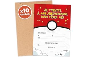 aliceandberry Cartes d'Invitation Anniversaire Manga | Pack de 10 Cartons d'Invitation et 10 Enveloppes Kraft | Thème Manga pour Fille et Garçon de 5-11 Ans | Organisation de Fête Facile
