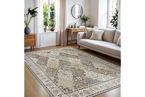 BEIMO Waschbarer Rutschfester Teppich 200x290 cm, Extra Großer Vintage Boho Stil, Leichte und Farbechte Matte, Strapazierfähiger Bodenläufer für Wohnzimmer, Esszimmer und Stark Beanspruchte Bereiche