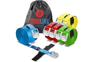 Sturdlink x8 Piccole Cinghie di Fissaggio 25mm 250kg con Fibbia Metallo 2x2m 2x3m 2x4m 2x5m per Portapacchi Bici, Barre Portatutto, Bagagli Moto, Carrello, Canoa, Kayak, Portabici e Baule Auto, Paddle