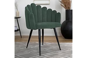 ‎QIYANO Qiyano Sessel Samtiger Stuhl mit Armlehne in Muschel-Form Glamour für Schminktisch Wohnzimmer oder Esszimmer Designer Thron-Stuhl Samt, Farbe: Dunkel-Grün