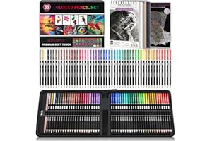 HIFORNY Set di 55 matite colorate per adulti – 50 matite colorate morbide con album da disegno, libro da colorare, frullatore, temperamatite e tabella dei colori – in confezione regalo e custodia con