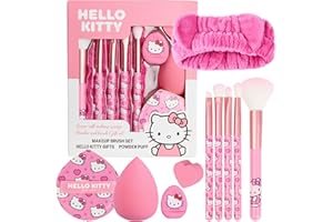 Get Trend Hello Kitty Sanrio Coffret Maquillage et Accessoires Beauté Fille et Ado, 10 Pièces avec Pinceaux Houppettes Éponges Bandeau, Cadeau Fille (Rose Hello Kitty)