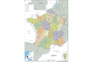 TIGER MOON Carte géopolitique de France - Papier plastifié - A0 Taille 84,1 x 118,9 cm