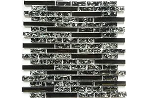 GRAND TAPS 30cm x 30cm Black Crackle and Plain Glass Mosaic Tiles Sheet (MT0074)