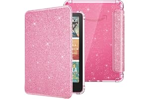 MoKo Custodia per 7" Kindle Paperwhite 2024 12th Gen&Kindle Colorsoft Signature Edition 2024,Trasparente Morbido Flessibile Copertura Posteriore TPU Scintillante con Auto Wake/Sleep, Glitter Rosa