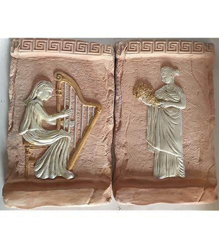 Pannelli Decorativi In Terracotta – 2 Pezzi, Dea Della Fortuna E Arpa, Fatto A Mano In Italia, Per Parete