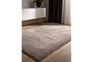 benuta Basic Dywan salon z wysokim włosem Sohari - Taupe 80x150 cm - Minimalistyczny - Antypoślizgowy - Miękki pralny - Sypialnia, przedpokój, jadalnia - Ogrzewanie podłogowe
