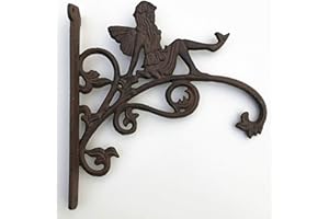 Spring life Cast Iron Ornate Fairy Hanging Flower Basket Bracket Hook in 3 colours (Brown)