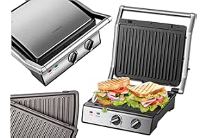 ‎STEINBORG XXL Kontaktgrill abnehmbare Platten | 30 Minuten Timer | Panini Toaster | Sandwichtoaster | elektrischer Tischgrill | Kontaktgrill für Sandwiches, Steak und als Panini grill | Elektro Grill