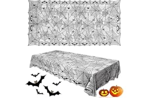 XIMEY Tovaglia di Halloween, Nera Ragnatela Pizzo Tovaglia Halloween Rettangolare in Pizzo, Stoffa Halloween Decorazioni Tavola (Ragno)