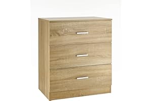 Baroni Home Kommode 3 Schubladen aus Melamin, Schrank für Schlafzimmer oder Wohnzimmer, moderner Schrank aus Eiche 60x40x70 cm
