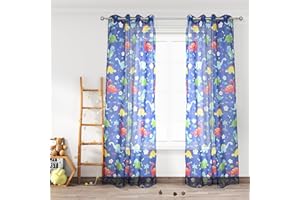 HOMEYA - Cortina Infantil tranparente 2 unidades de 140 x 260 cm - Visillo jovenil con diseño Dinosaurios para Habitacion de niños. 100% Poliester