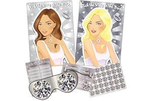 FUN STICKERS Pin the Ring on the Bride Hen Night Party Game Bridal Shower Girls Activity for Adults - Up to 35 Players, Includes Doubled Sided Poster, Blindfold, Winner Certificates & 35 Diamond Ring Stickers