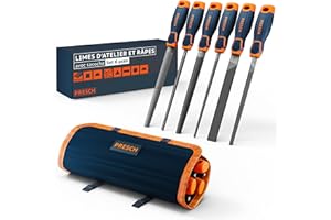 Presch Set de limes pour métal et bois 6 pièces avec sacoche - Set de limes plus râpe demi-ronde, limes à bout plat, limes demi-ronde, limes rondes, limes triangulaires et limes carrées
