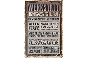 ‎LUCKYLINDE LUCKYLINDE wetterfestes 20 x 30 cm Blechschild für WERKSTATT und GARAGE – lustiger Spruch, Werkstattregeln, Handwerker und Schrauber Deko Schild