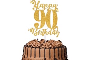 TOYVENTURES 1Pc Happy 90th Birthday Cake Topper Glitter Cheers to 90 Years Cake Topper 90 Fabulous Cake Decoration for Happy 90th Birthday Anniversary Party Cake Decorations Supplies Gold
