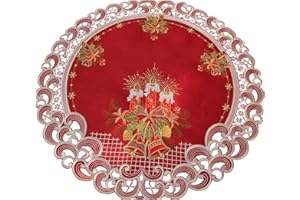 HanaQi Weihnachten Tischläufer Tischdecke Dunkelrot Leinenoptik Rot Kerzen Stickerei (ca. 60 cm Rund)