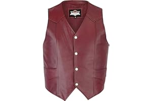 KA Wears Real Biker Leather Waistcoat Motorcycle Vest Motorbike Pockets Buckle Button Burgundy