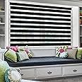 moonga Polyester Curtain/Zebra Blinds for Windows and Doors with Dual Shade, Horizontal Stripes, Sheer and Solid Fabric, Light Control/Blackout Blinds, Waterproof (Black) Width 100XHEIGHT 130CM