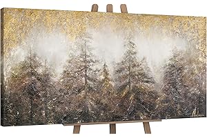 YS -Art Abstrait Peinture acrylique sur toile le matin dans la forêt peinte à la main tableau mural salon moderne décoration d'intérieur images bureau or marron véritable art 120 x 60 cm