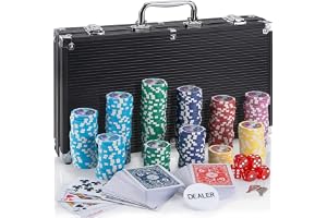 GOODS+GADGETS® Poker Set 300 Chips - Komplett med Aluminiumfodral | Pokerset med 2 kortlekar, 5 tärningar, dealerknapp & låsbar aluminiumväska – välj 300 eller 500 chips