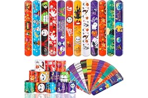 JUNEBRUSHS 40 Pack Halloween Slap Bracelets for Kids Halloween Slap Bands Wristband Halloween Party Favors Snap Bracelets Bulk for Boys Girls Birthday Gifts Toys Party Bag Fillers (halloween)