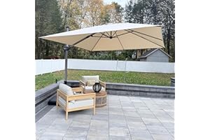 PURPLE LEAF Parasol Déporté 3 x 3 m Carré, Toit à Rotatif 360°, Protection UPF 50+, Parasol De Jardin Extérieur avec Poteau Champagne Suspendu en Aluminium, Pour Piscine, Terrasse, Beige