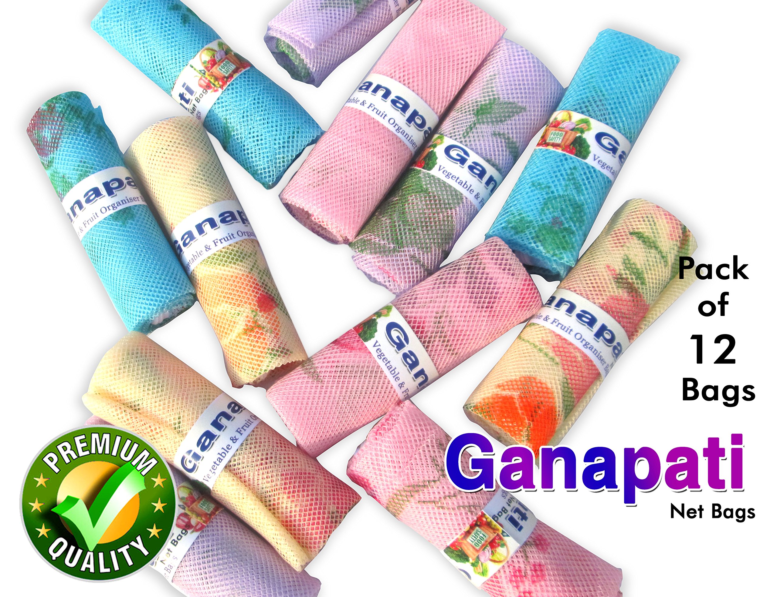 Ganapati Fridge Storage Net Bag For Vegetable And Fruit Reusable Mesh Bag, Multicolour - Pack of 12 (9.5 x 16 Inches) - Image 5
