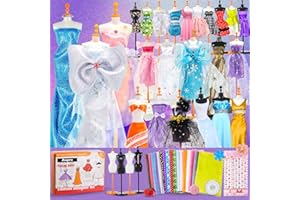 Anpro 700+szt Zestaw Do projektowania Mody dla Dziewczynek, Zestaw do Majsterkowania Szycia dla dzieci, Kreatywności i Zabawka Edukacyjna z 4 Manekinami, Prezenty dla dziewcząt, 6, 7, 8, 9, 10+