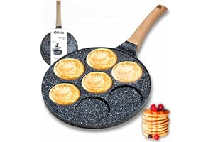 IPEA Padella Pancake Antiaderente per Induzione e Gas - Anti Aderente in Alluminio Per Frittata, Crepes, Uova, Hamburger - Padella da Cucina con 7 Stampi - Manico Comfort - 29 x 26,5 cm