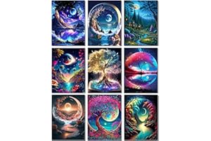 PUJEKNM 9 Stück Diamond Painting Erwachsene-Landschaft 5D Diamant Painting Bilder Erwachsene,Mond Diamond Painting Set DIY Personalisiert Basteln Bilder Dekorationen für Home Wand Décor(9er set,30x40cm)