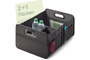 Praknu Kofferraum Organizer Faltbar – 3 Fächer mit 5 Taschen – Rutschfester Boden – Ideale Größe für Ordnung im Auto – Robust & Wasserabweisend aus Oxford Gewebe