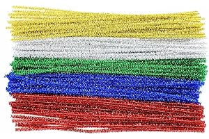 Bright Ideas Limpiadores de tuberías para manualidades, 100 espumillones largos surtidos de 300 mm x 6 mm, limpiadores de tuberías multicolor, artes y manualidades, verde oscuro, azul oscuro, rojo,