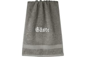 Lashuma Gästehandtuch Linz 30x50 cm, Besticktes Frottee Handtuch, Schrift Gäste in Grau - Dunkel