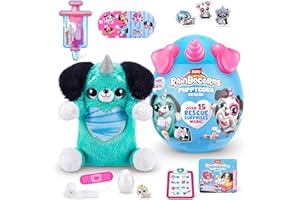 Rainbocorns Puppycorn Rescue Surprise, Peaches the Sausage - Collectible Plush - Over 12 Surprises, Peel and Reveal Heart, Stickers, Syringe Slime, Ages 3+ (Sausage)